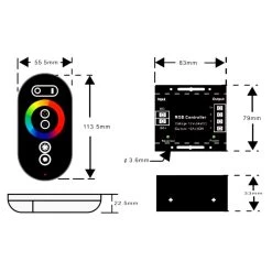 ATOM LED 12V/24V RGB LED Strip Controller With Touch RF Remote 18A 3 Channel -Atom Led 12v24v rgb led strip controller with touch rf remote 18a 3 channel 681294