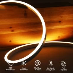 ATOM LED Mini Warm White Neon Flex 3000K 12V 6x12mm 120LEDs/m IP65 Waterproof 2.5cm Cut Kit -Atom Led mini warm white neon flex 3000k 12v 6x12mm 120ledsm ip65 waterproof 25cm cut kit 209367