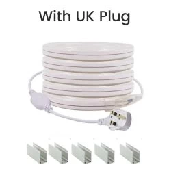 ATOM LED Natural White Neon Flex 4000K 220V 240V 8x16mm 120LEDs/m IP65 Waterproof With UK Plug -Atom Led natural white neon flex 4000k 220v 240v 8x16mm 120ledsm ip65 waterproof with uk plug 715287