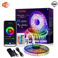 ATOM LED RGB LED Strip 12V WiFi Wireless Control IP65 Waterproof 300LEDs 5m Full Kit Work With Alexa And Google Home