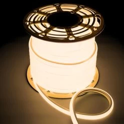 ATOM LED Warm White Neon Flex 220V 240V 16x16mm D Shape 120LEDs/m Top Bend IP65 With UK Plug